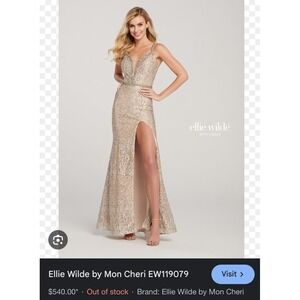 Ellie Wilde Mon Cheri beaded floor length gown, NWT, size 6.